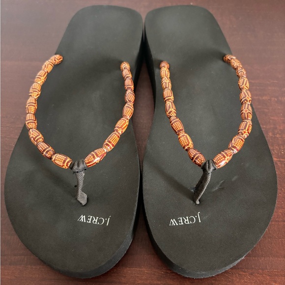 J.Crew Women's Size 9US Beaded Strap Black Platform Flip Flops - Picture 2 of 4
